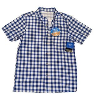 Columbia PFG Mens Super Slack Tide Camp Shirt Blue Gingham UPF 40 Small NWT